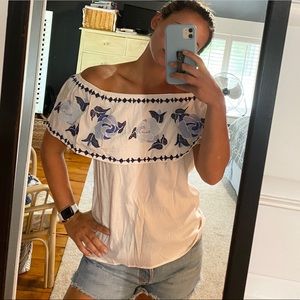 Blue Rain off the shoulder blouse